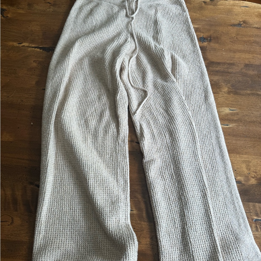 Cozy Knit Wide-Leg Pants in Cream